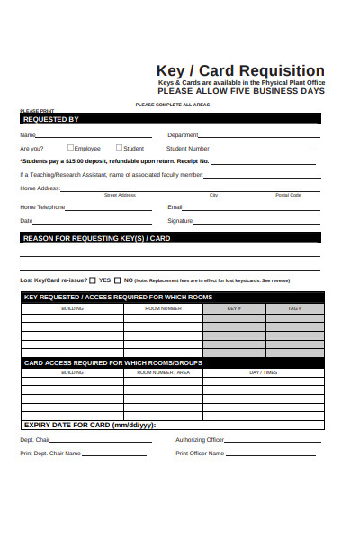 sample card requisition form