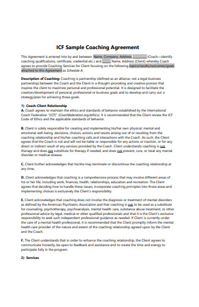sample coaching agreement form