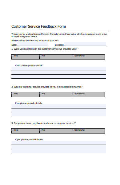 sample customer service feedback form