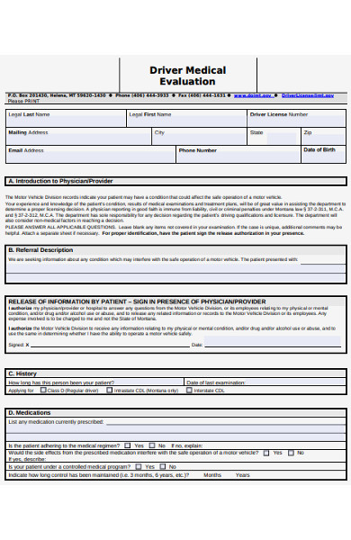 sample driver medical evaluation form