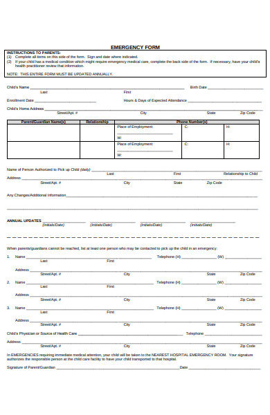 sample emergency form