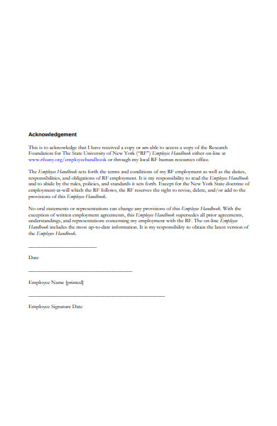sample employee acknowledgement form
