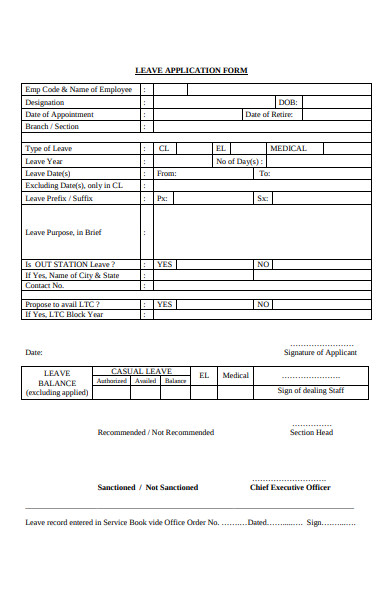sample employee leave application form