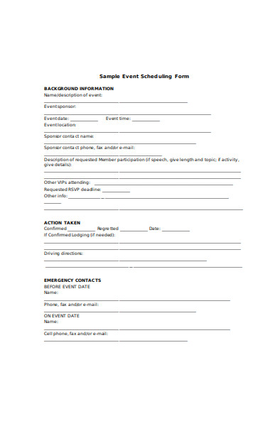 sample event scheduling form