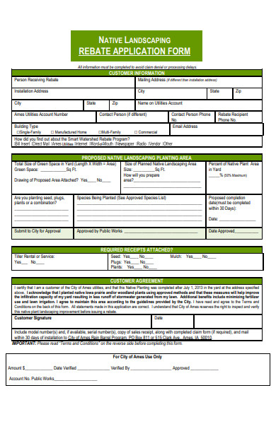 sample landscaping rebate application form