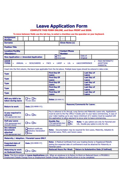 sample leave application form