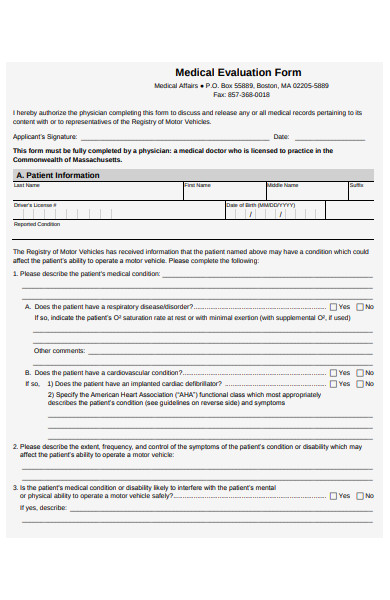 sample medical evaluation form