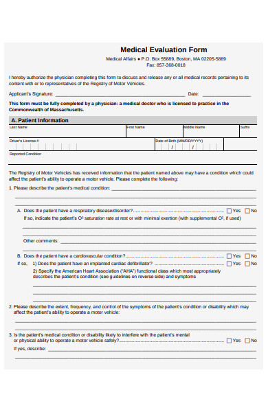 Free 30 Medical Evaluation Forms In Pdf Ms Word 3405