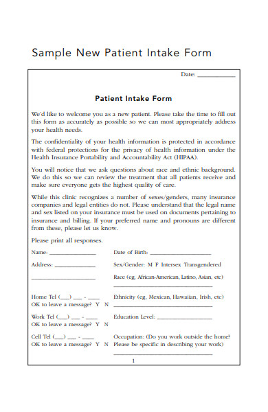 sample new patient intake form