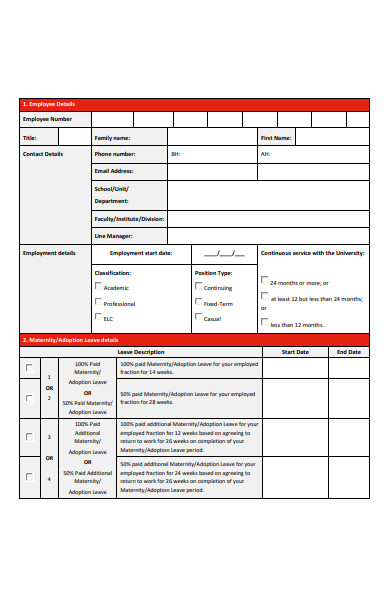 sample parental leave application form