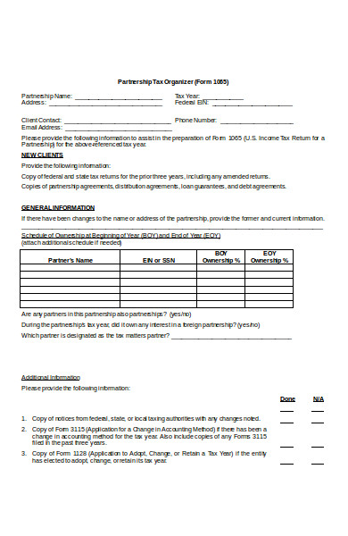 sample partnership tax organizer form