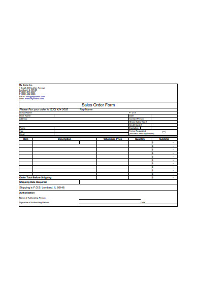 sample sales order form example