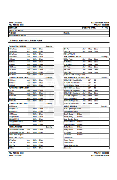 sample sales order form format