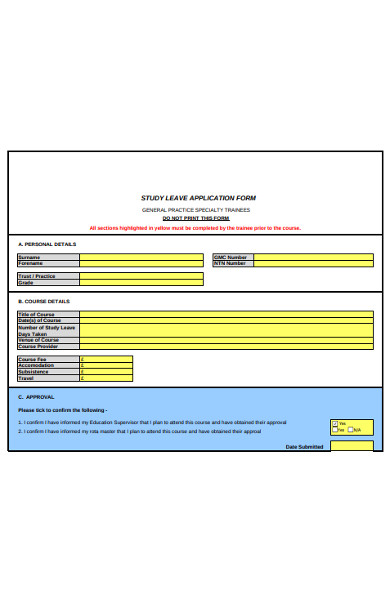 sample study leave application form