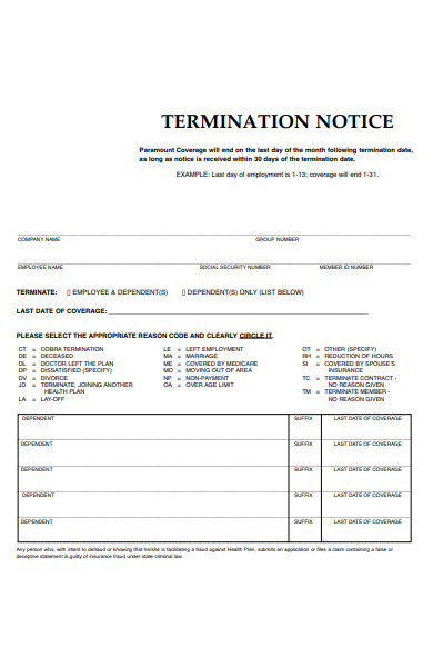 sample termination form