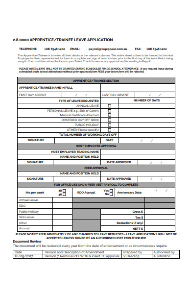 sample trainee leave application form