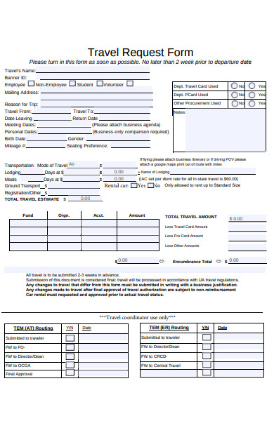 sample travel request form