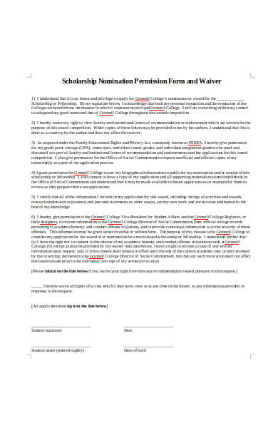 scholarship nomination waiver form