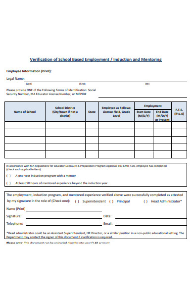 school based employment verification form