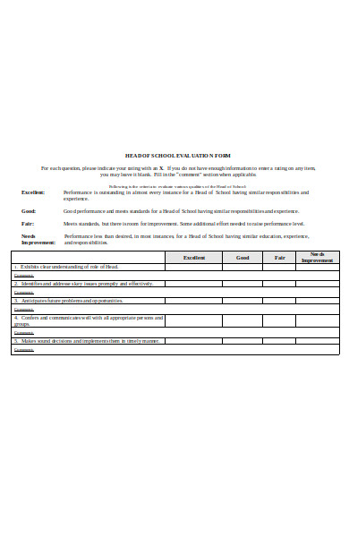 school evaluation form 