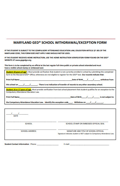 school withdrawal form