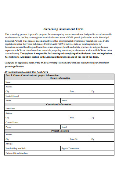screening assessment form