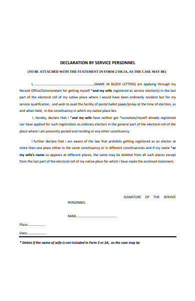 service personnel declaration form