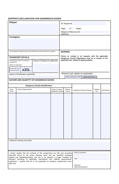 shippers declaration form