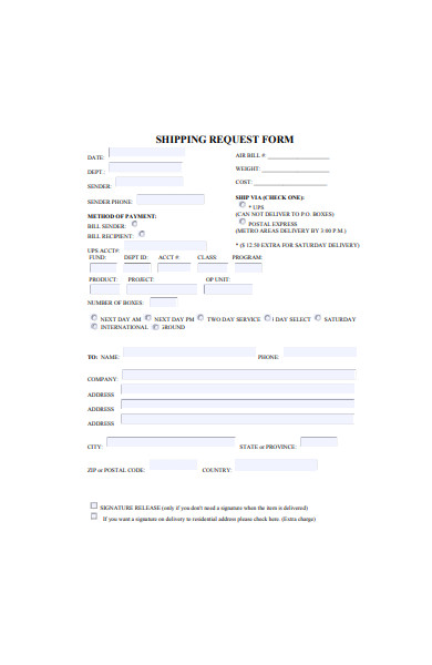 shipping request form in pdf