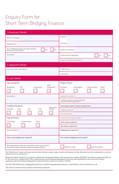 short term finance enquiry form