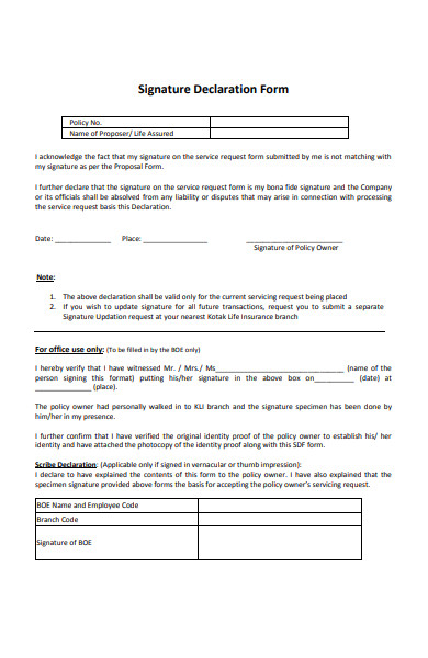 signature declaration form