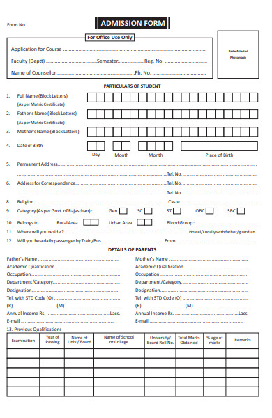 Free 50 Admission Forms In Pdf Ms Word
