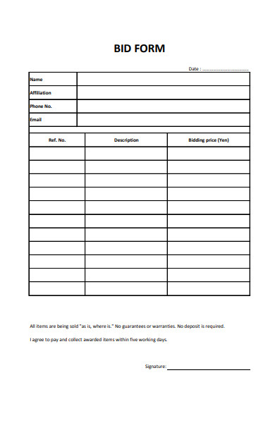 simple bid form in pdf