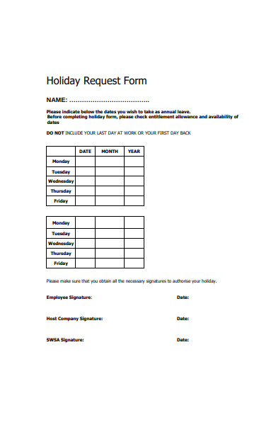 Free 32 Holiday Forms In Pdf Ms Word