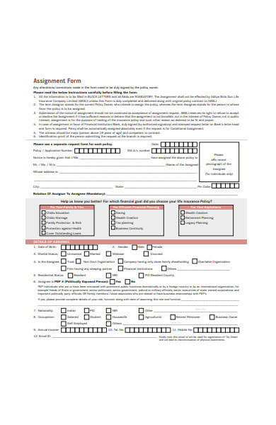 simple insurance assignment form