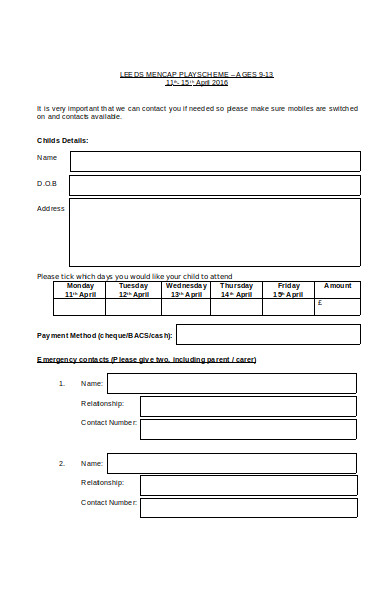simple photography booking form