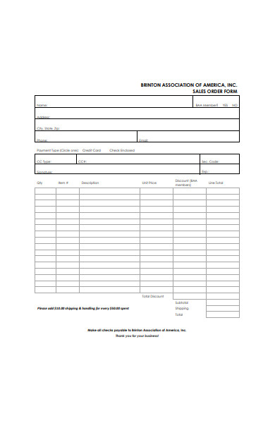 simple sales order form