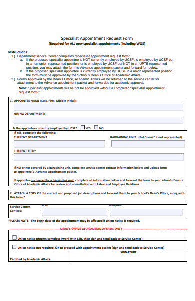 simple specialist appointment request form