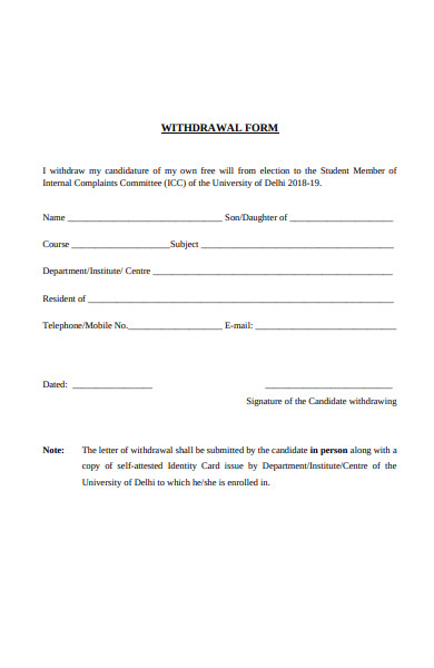 simple withdrawal form
