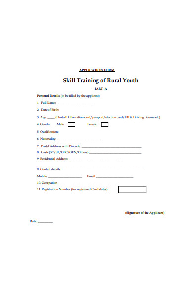 skill training of rural youth application form
