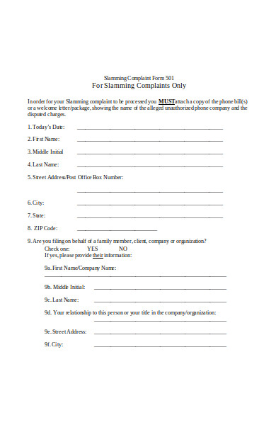 slamming complaint form