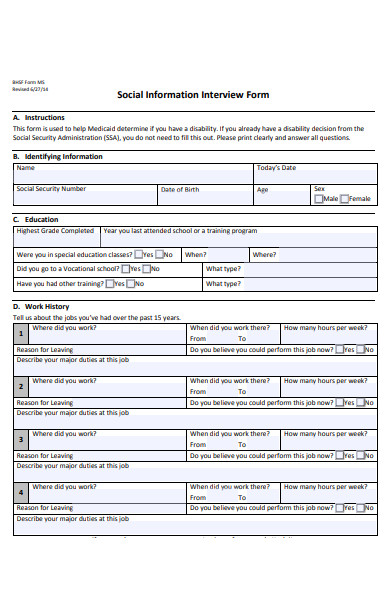social information interview form