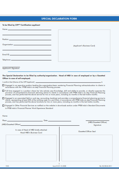 special declaration form