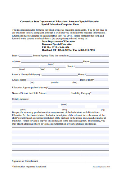 special education complaint form