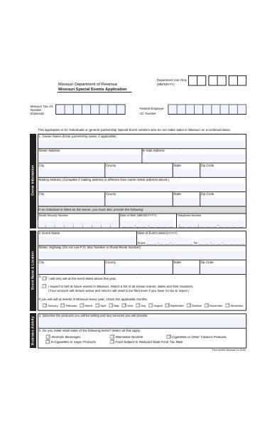 special events application form