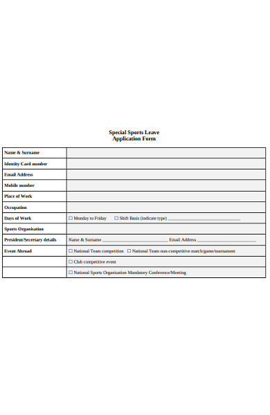 special sports leave application form