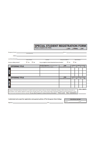 special student registration form