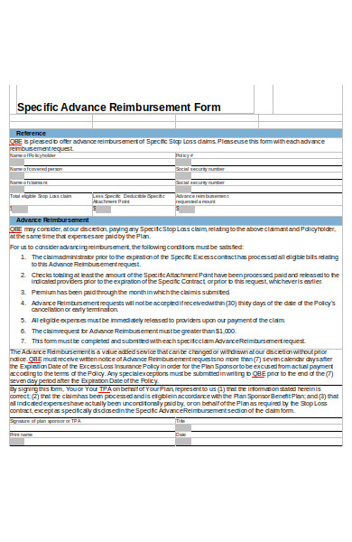 specific advance reimbursement form