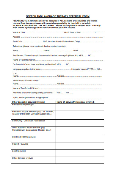 speech therapy referral form