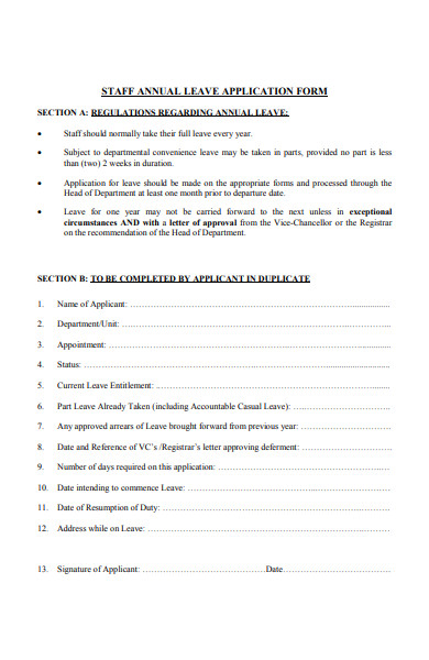 staff annual leave application form